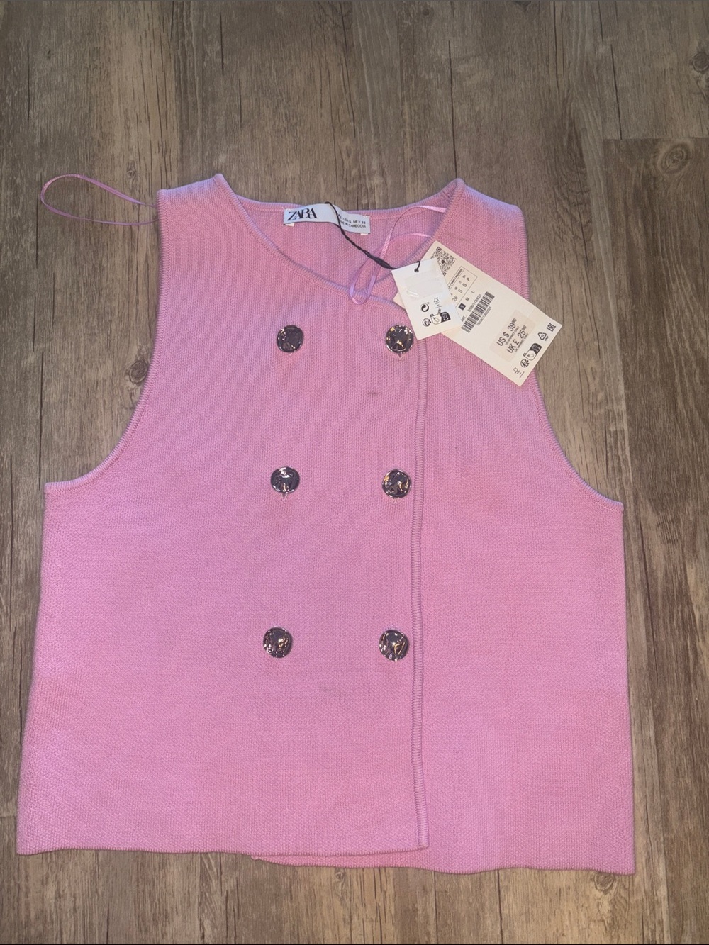 Zara Pink Double-Breasted Knit Tank Top